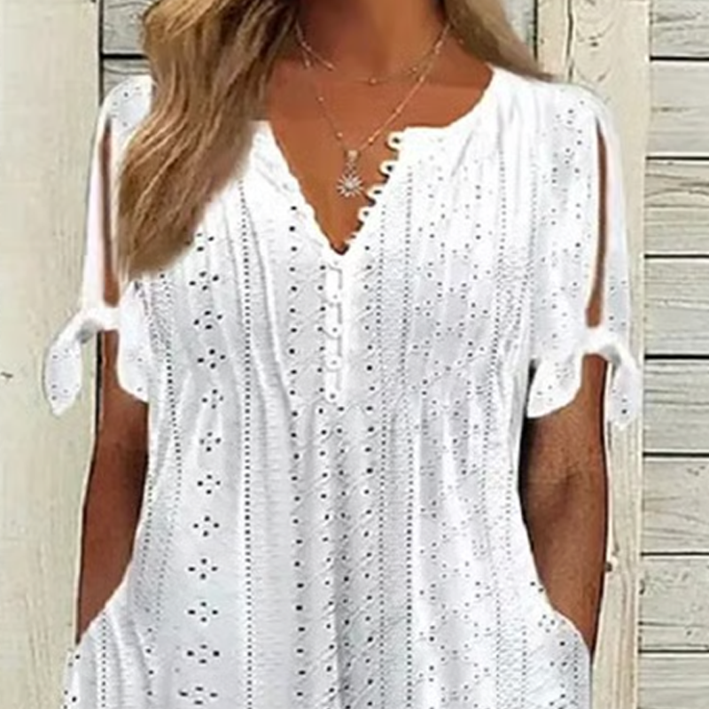 Women's Elegant V-Neck Hollow-Out Solid Dress